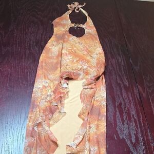 Orange Paisley Halter Maxi Dress